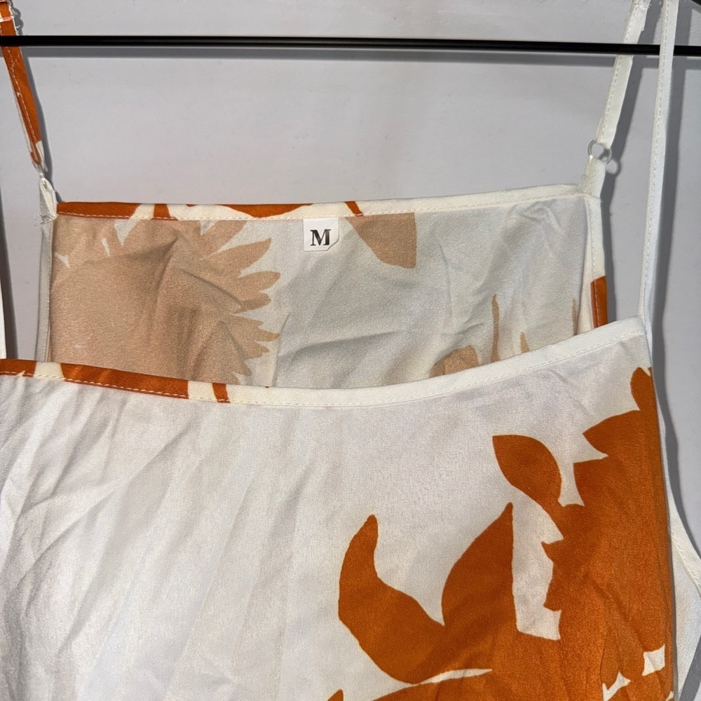 Floral Orange and White Women's Dress Open Back with Tie - Picture 3 of 4